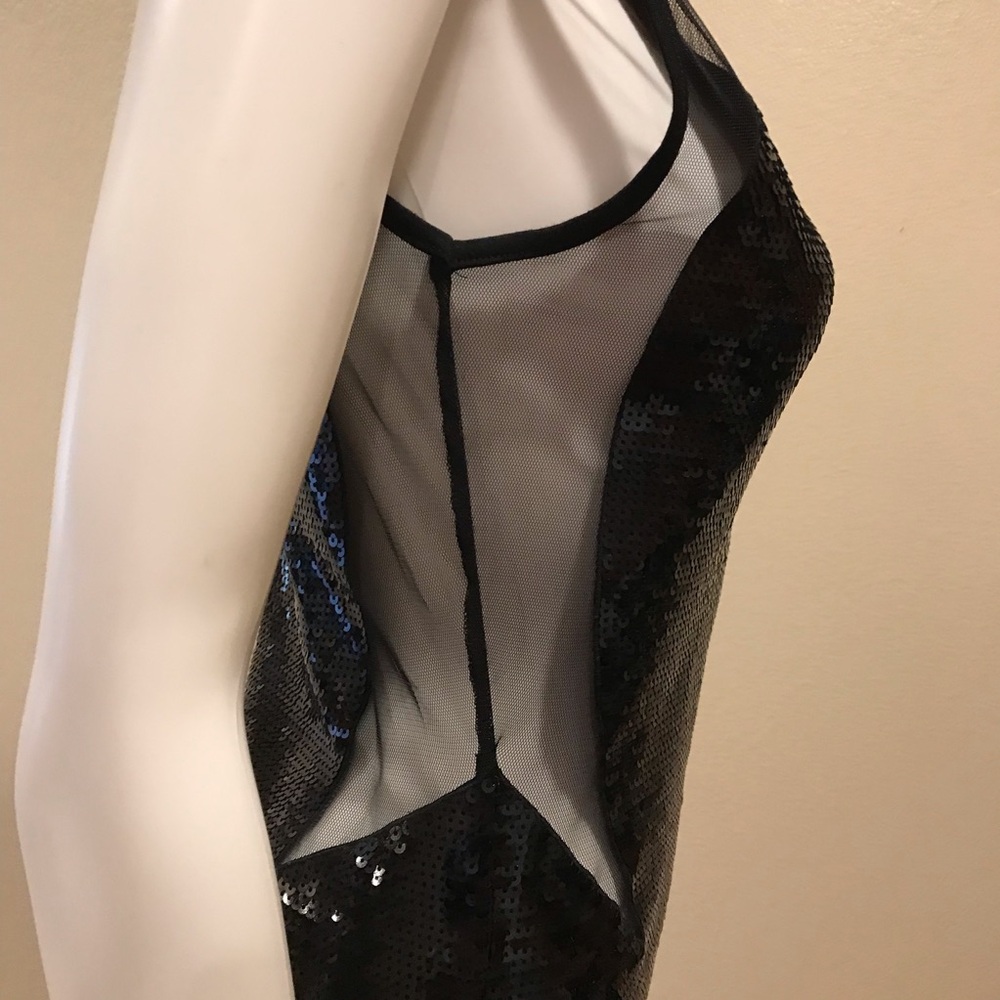 Black Sequins Mini Dress NEW Womens Size XS Extra Small Mesh Party Club Chic - Picture 9 of 14